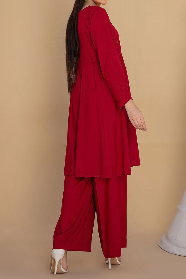 Rafia Linen Pret - LEL77 MEHROON