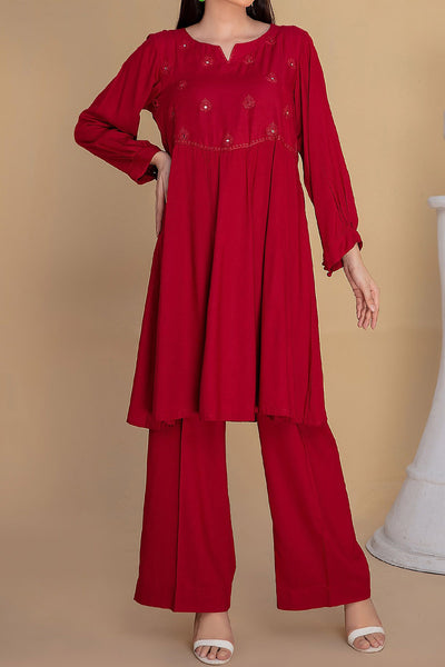 Rafia Linen Pret - LEL77 MEHROON
