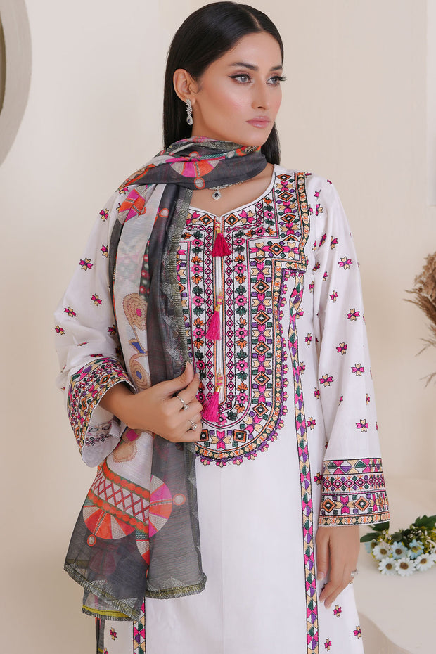 Rivaaj Cotton Floral  - 1518 White