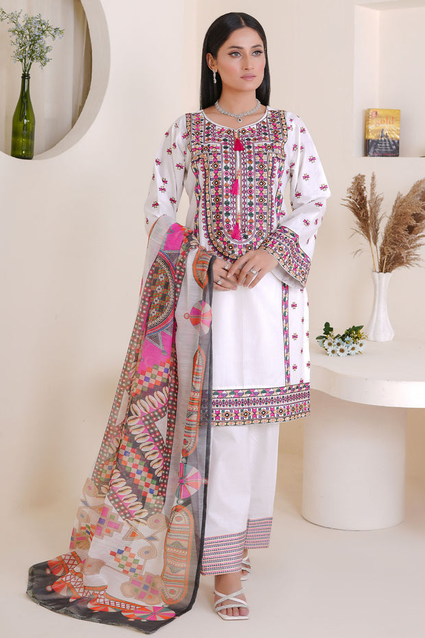 Rivaaj Cotton Floral  - 1518 White