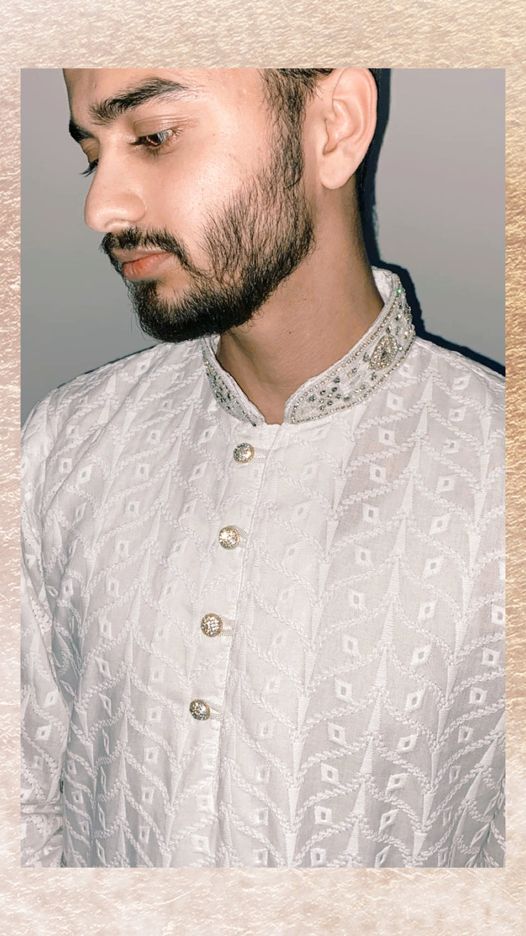 Men’s Luxury Shalwar Kameez - Black/White - RivaaJ