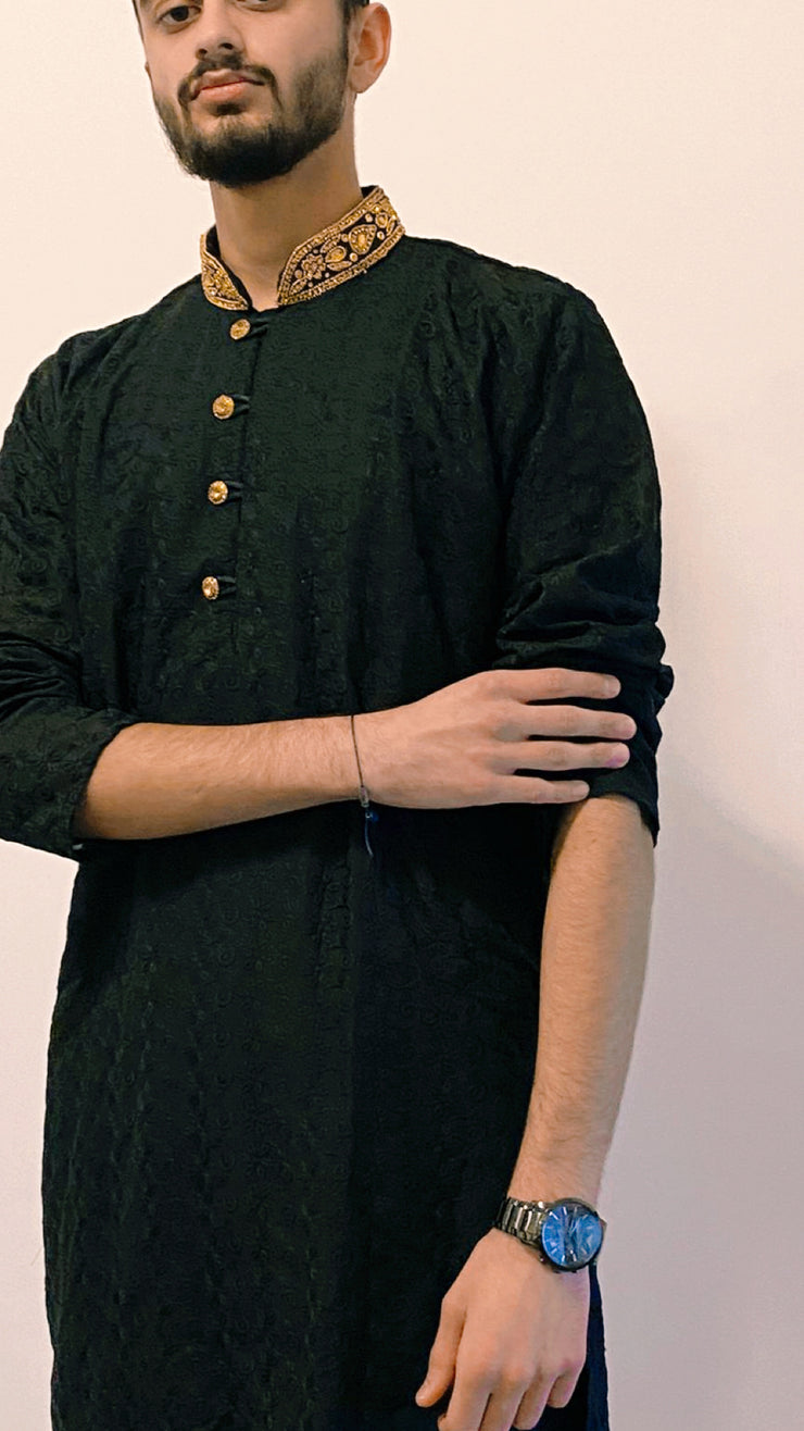 Men’s Luxury Shalwar Kameez - Black/White - RivaaJ